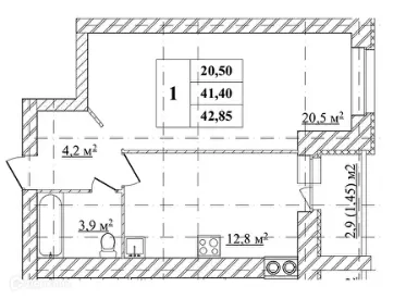 Планировка 1-комнатной квартиры 42.85 м² в ЖК БЕРЕЗКИ 3, г. Ярославль — фото 1