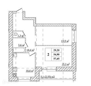 Планировка 2-комнатной квартиры 57.45 м² в ЖК БЕРЕЗКИ 3, г. Ярославль — фото 1