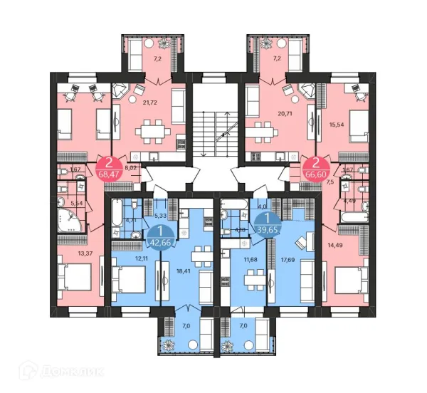 Планировка 2 комн. в ЖК Боровики