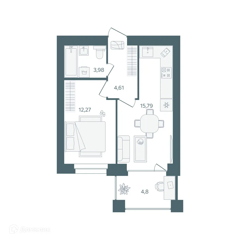Планировка 1-комнатной квартиры 39.05 м² в ЖК "Волга-Лайф резиденции", г. Ярославль — фото 1