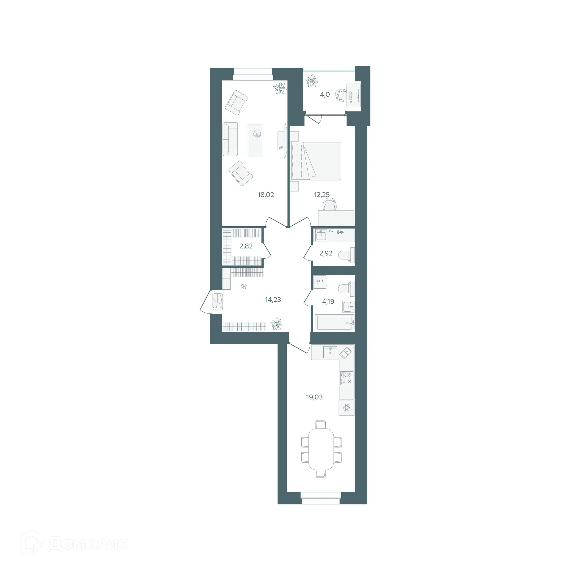 Планировка 2-комнатной квартиры 75.46 м² в ЖК "Волга-Лайф резиденции", г. Ярославль — фото 1