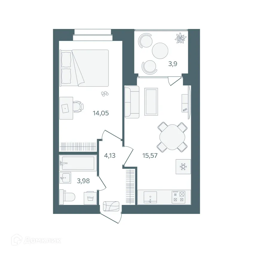 Планировка 1-комнатной квартиры 39.68 м² в ЖК "Волга-Лайф резиденции", г. Ярославль — фото 1