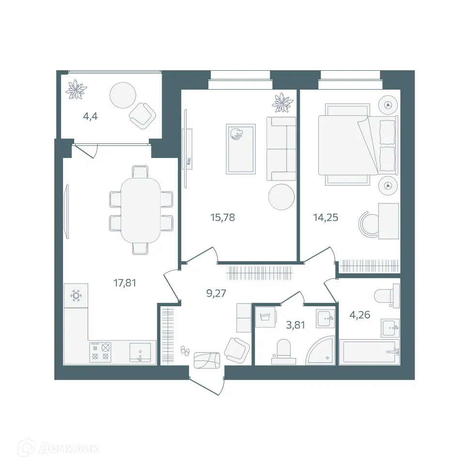 Планировка 2-комнатной квартиры 67.38 м² в ЖК "Волга-Лайф резиденции", г. Ярославль — фото 1