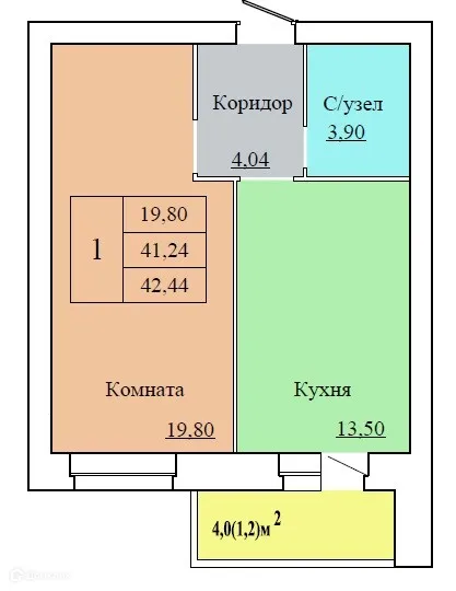 Планировка 1 комн. в ЖК ВИВАТ