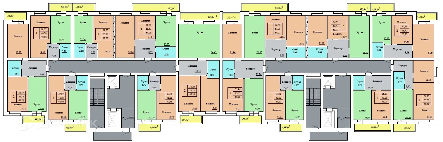 Планировка 1-комнатной квартиры 42.44 м² в ЖК ВИВАТ, г. Ярославль — фото 2