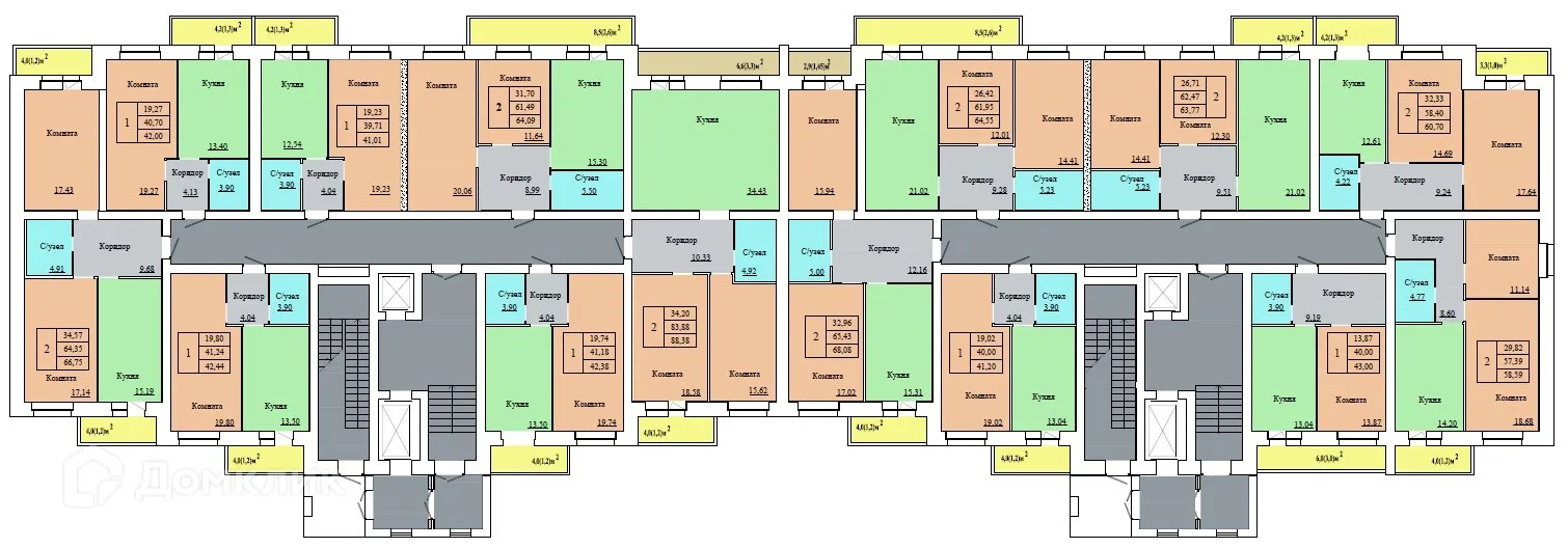 Планировка 2-комнатной квартиры 68.08 м² в ЖК ВИВАТ, г. Ярославль — фото 2