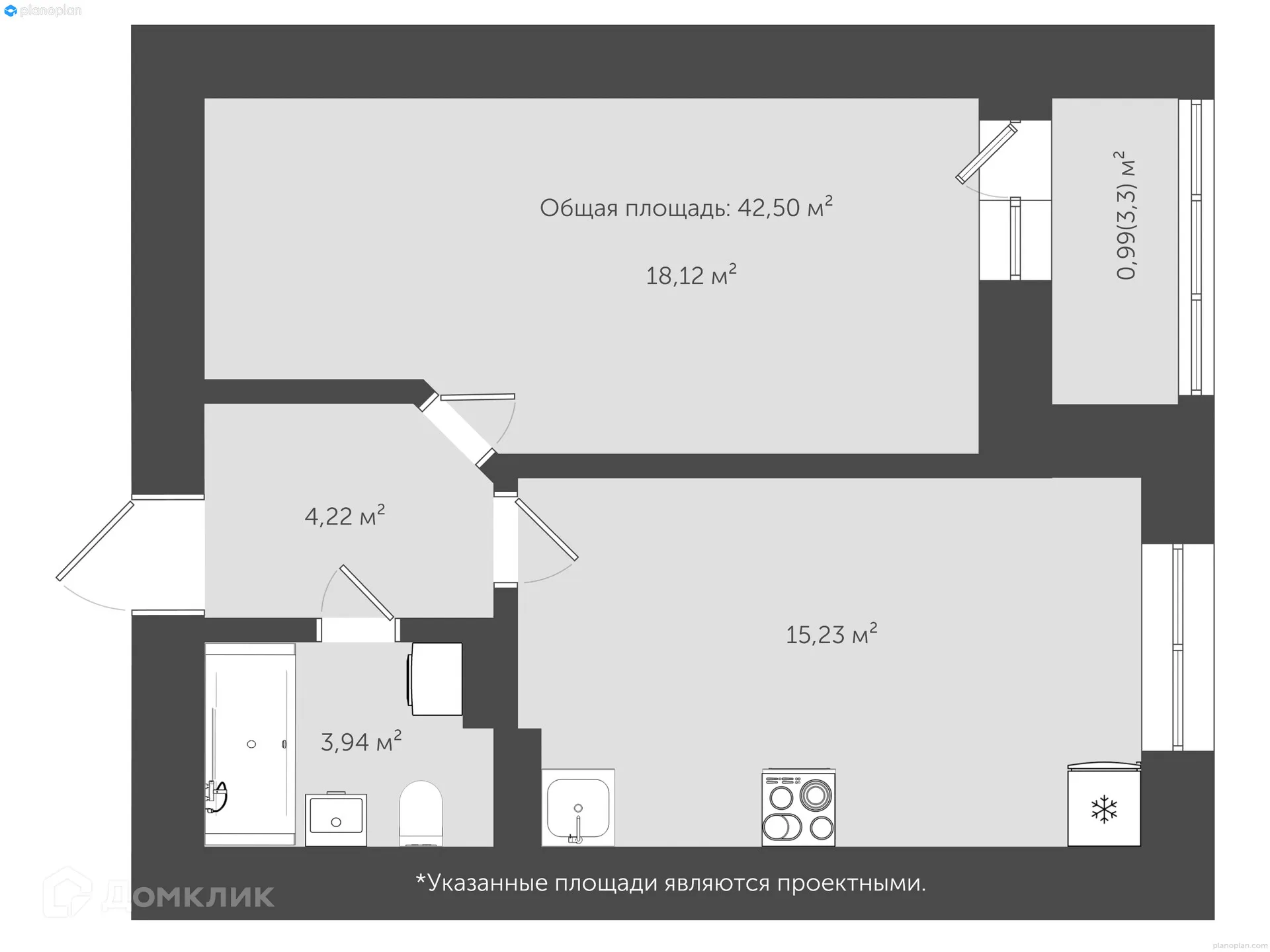 Планировка 1-комнатной квартиры 46.2 м² в ЖК "Гармония NEXT (Гармония Нехт) ", г. Ярославль — фото 2
