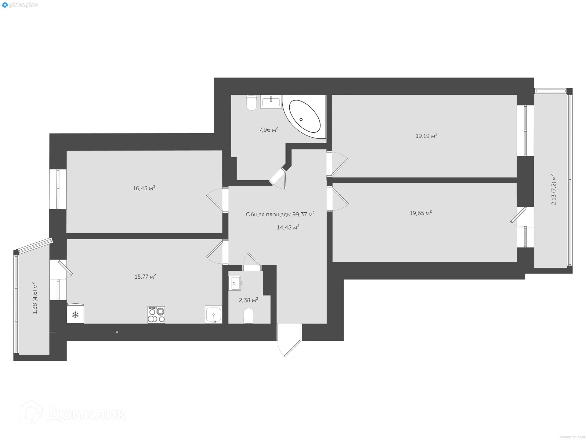 Планировка 3-комнатной квартиры 114.1 м² в ЖК "Гармония NEXT (Гармония Нехт) ", г. Ярославль — фото 2