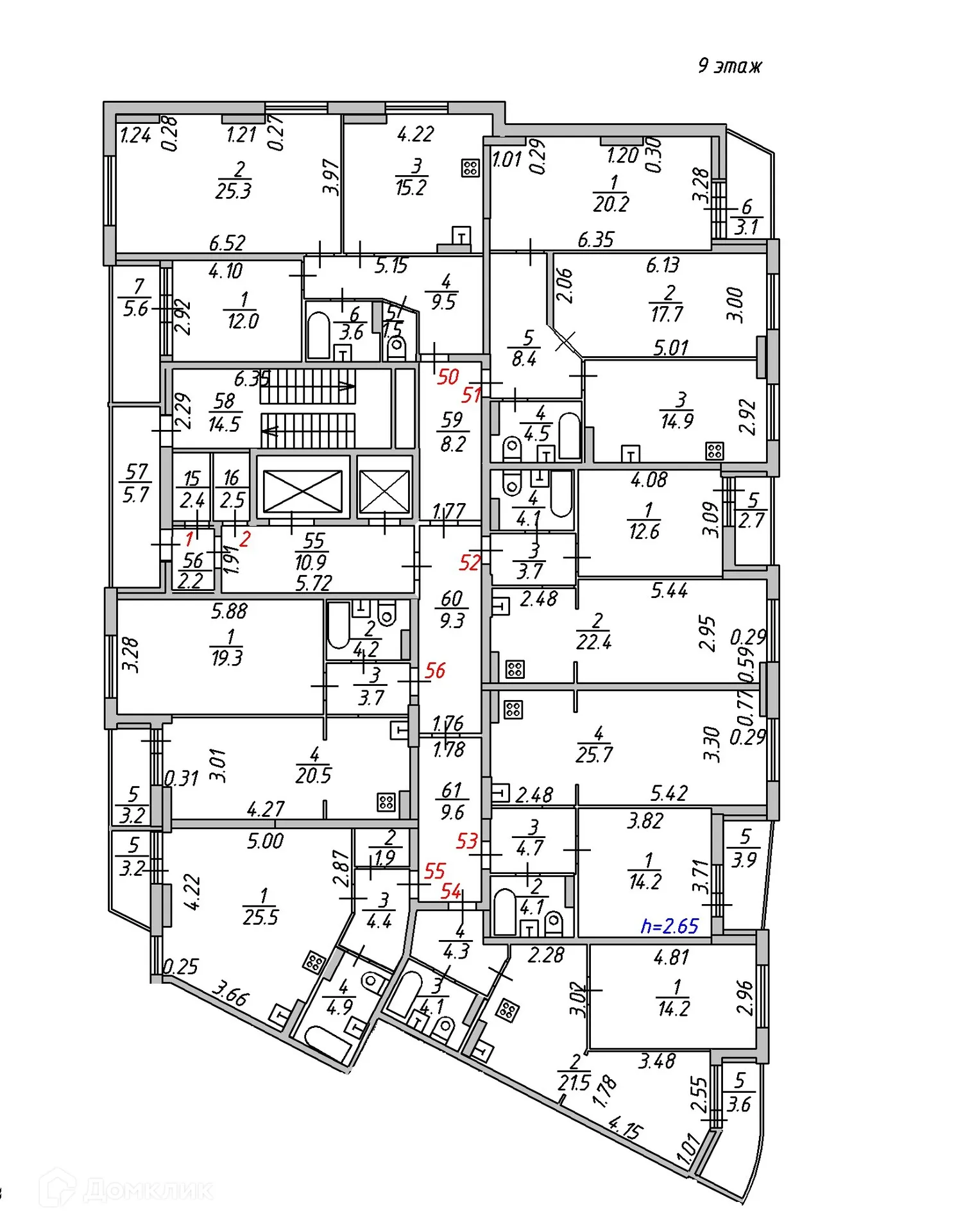 Планировка 1-комнатной квартиры 50.9 м² в ЖК "Гармония NEXT (Гармония Нехт) ", г. Ярославль — фото 4