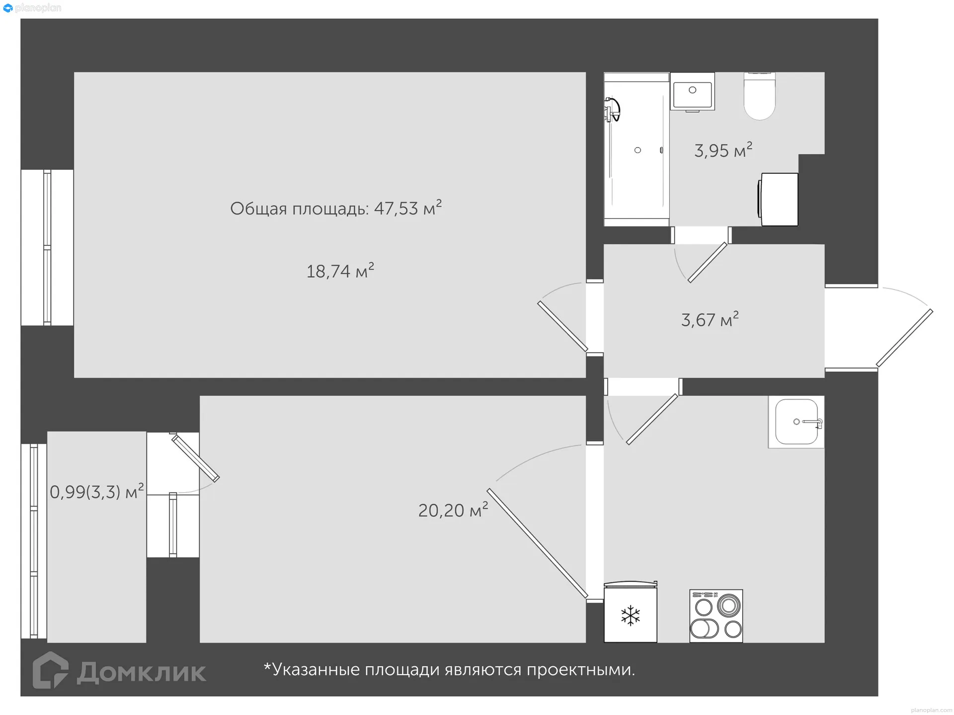 Планировка 1-комнатной квартиры 51 м² в ЖК "Гармония NEXT (Гармония Нехт) ", г. Ярославль — фото 2