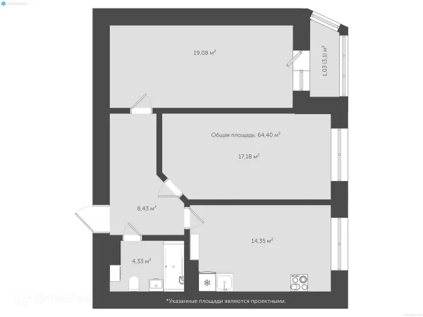 Планировка 2 комн. в ЖК "Гармония NEXT (Гармония Нехт) "