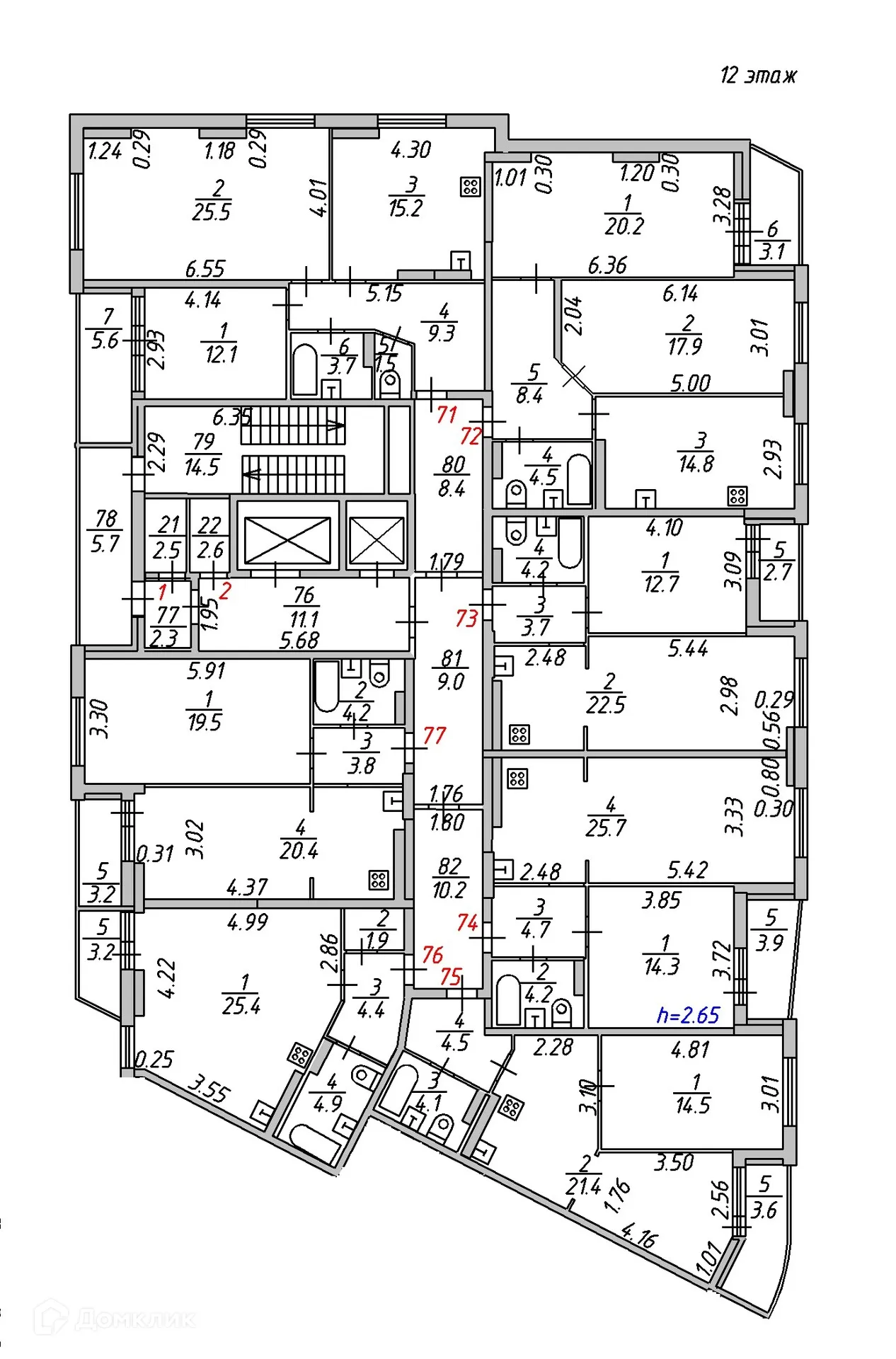 Планировка 2-комнатной квартиры 72.9 м² в ЖК "Гармония NEXT (Гармония Нехт) ", г. Ярославль — фото 4