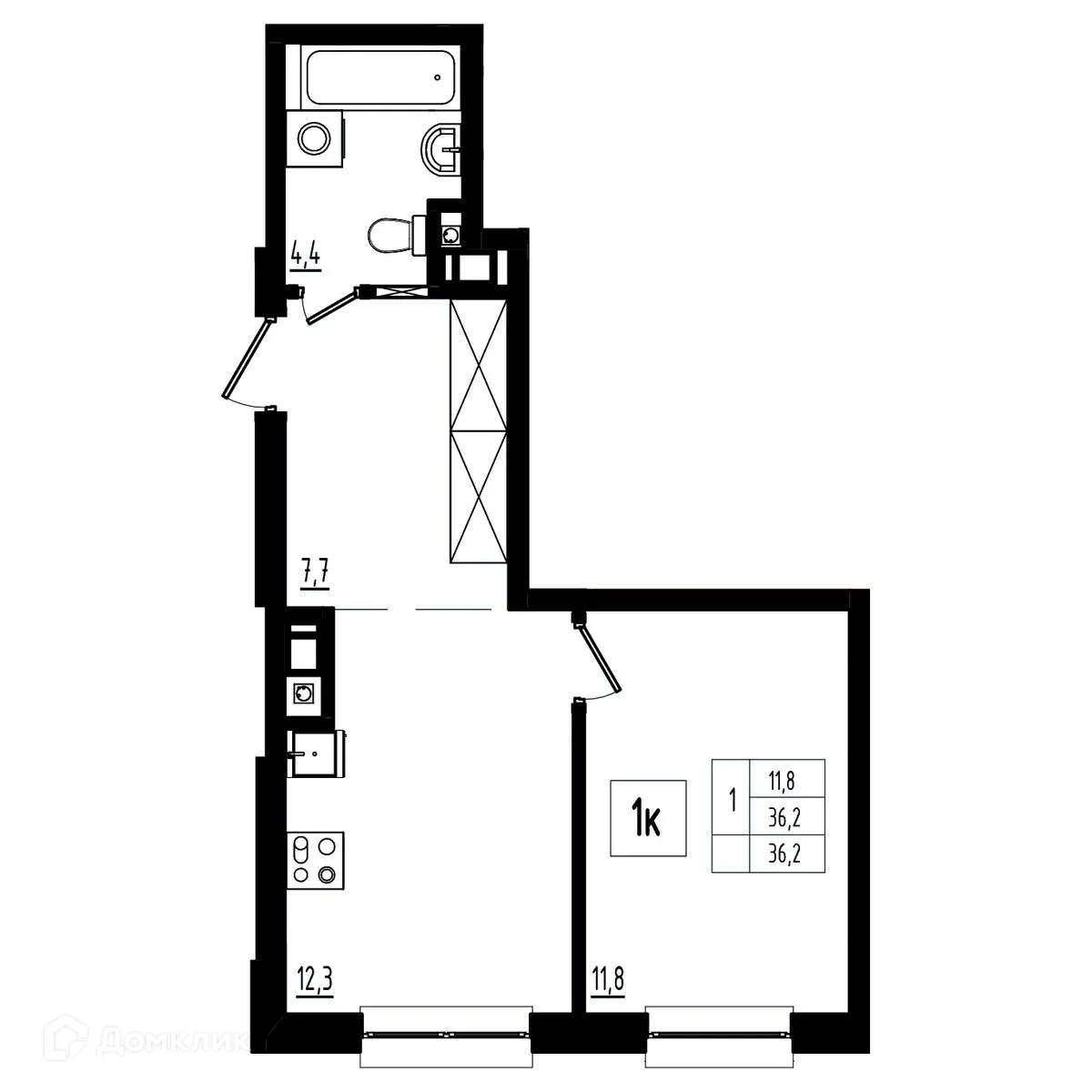 Планировка 1-комнатной квартиры 36.2 м² в ЖК Мелодия леса, г. Ярославль — фото 1