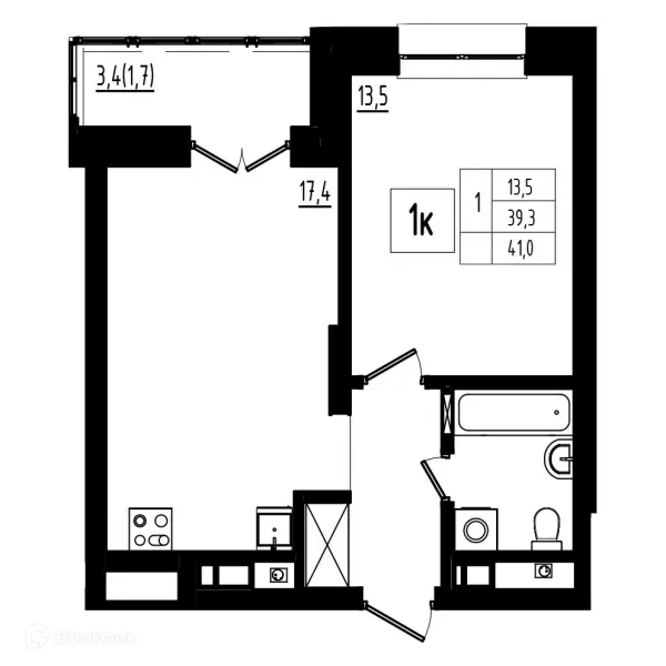 Планировка 1 комн. в ЖК Мелодия леса