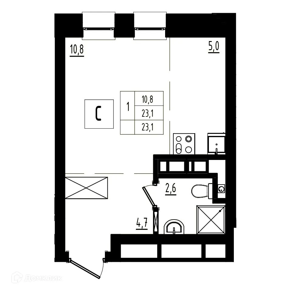 Планировка студии квартиры 23.1 м² в ЖК Мелодия леса, г. Ярославль — фото 1