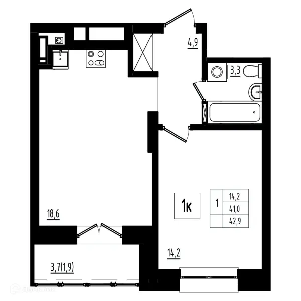 Планировка 1 комн. в ЖК Мелодия леса