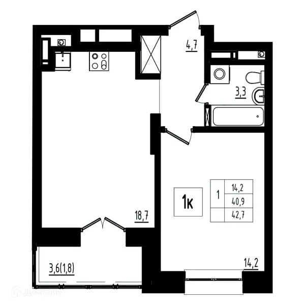 Планировка 1 комн. в ЖК Мелодия леса