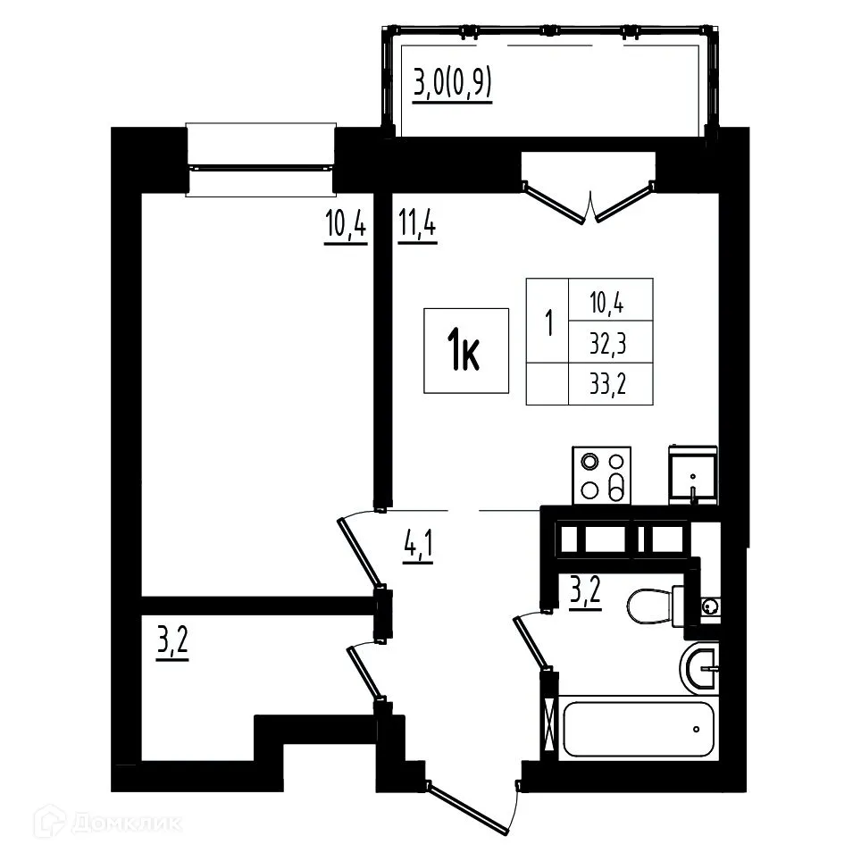 Планировка 1-комнатной квартиры 33.2 м² в ЖК Мелодия леса, г. Ярославль — фото 1