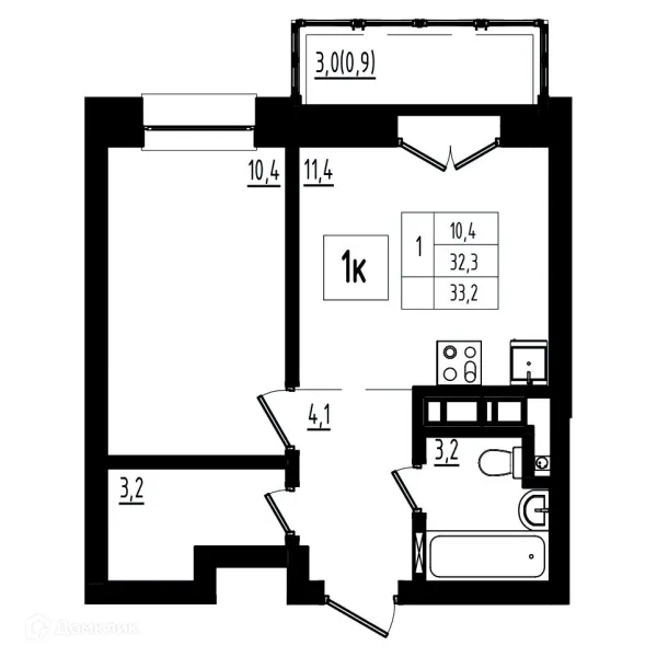 Планировка 1 комн. в ЖК Мелодия леса
