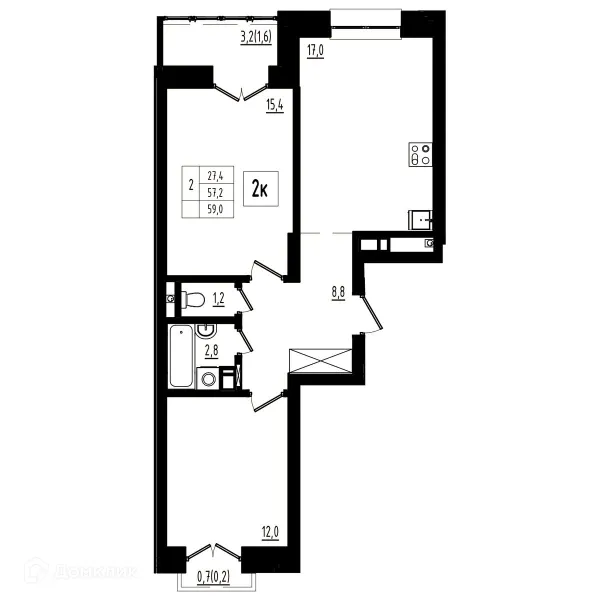 Планировка 2 комн. в ЖК Мелодия леса