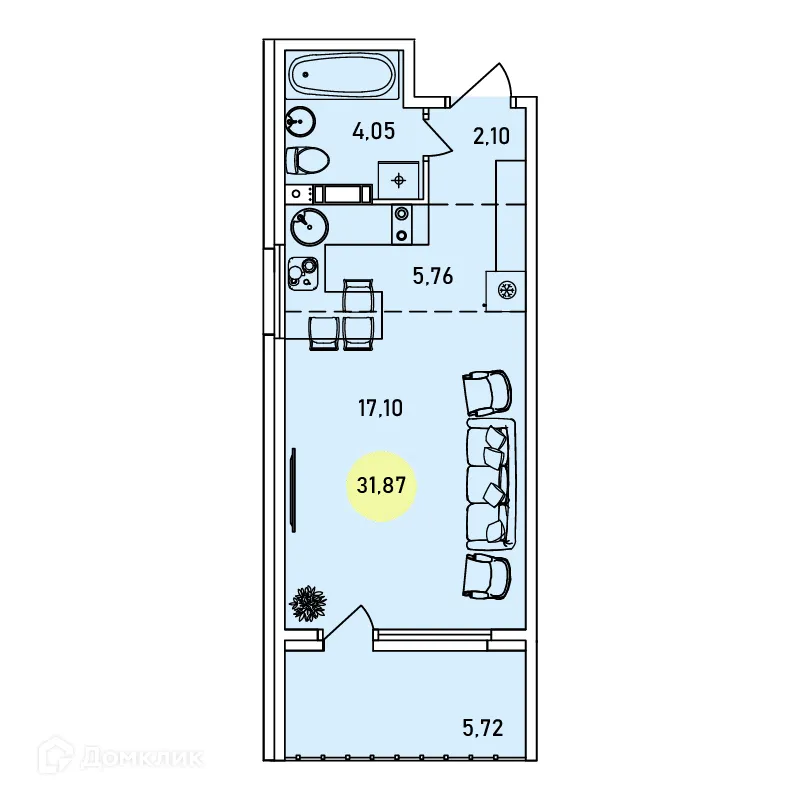 Планировка 1-комнатной квартиры 31.87 м² в ЖК Ин Парк, г. Ярославль — фото 1