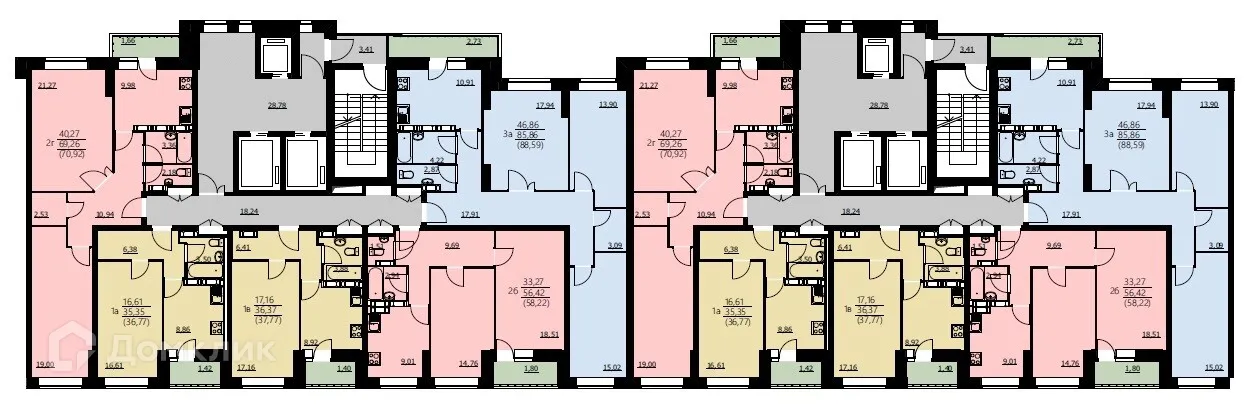 Планировка 2-комнатной квартиры 70.92 м² в ЖК Алые паруса, г. Ярославль — фото 2
