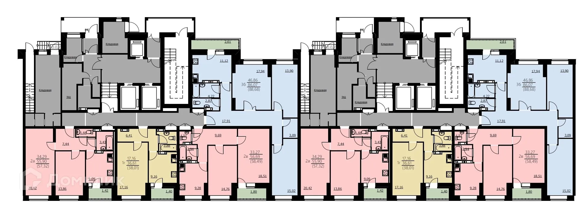 Планировка 3-комнатной квартиры 88.68 м² в ЖК Алые паруса, г. Ярославль — фото 2
