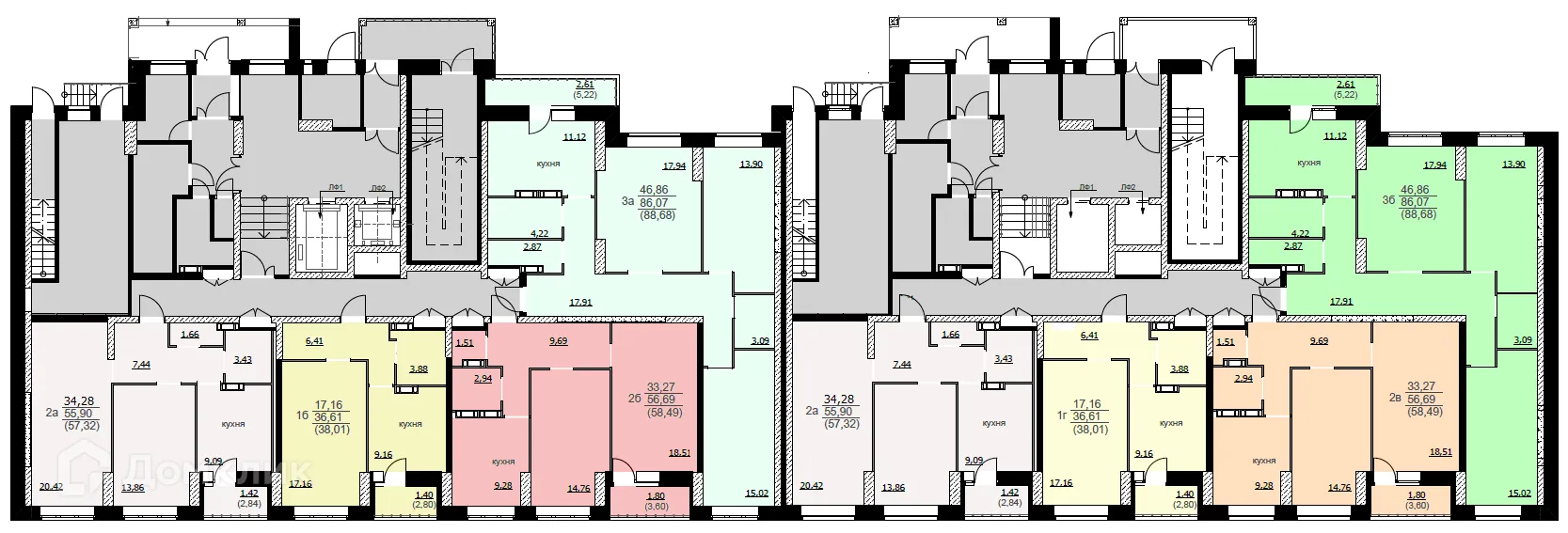 Планировка 2-комнатной квартиры 57.32 м² в ЖК Алые паруса, г. Ярославль — фото 2