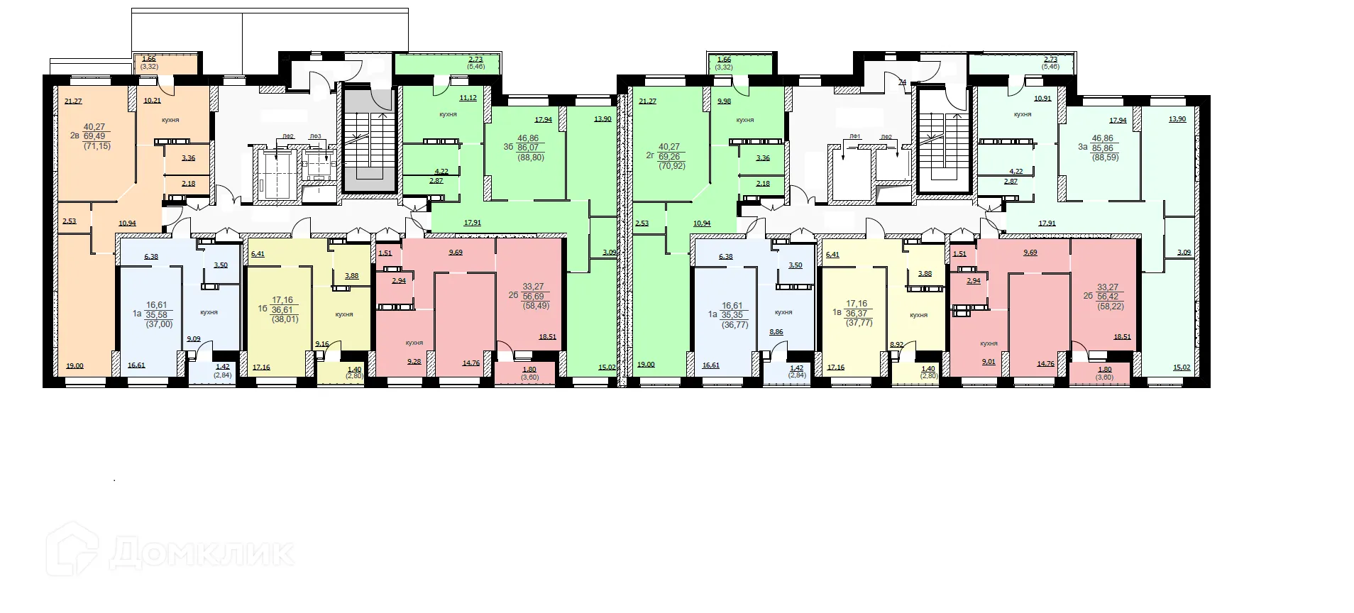 Планировка 2-комнатной квартиры 58.22 м² в ЖК Алые паруса, г. Ярославль — фото 2
