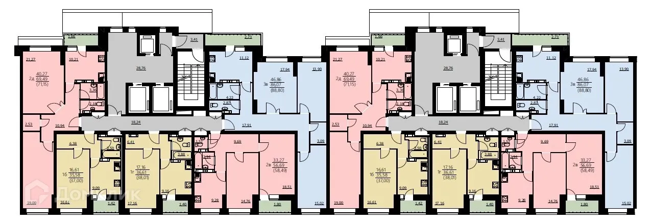 Планировка 2-комнатной квартиры 71.15 м² в ЖК Алые паруса, г. Ярославль — фото 2