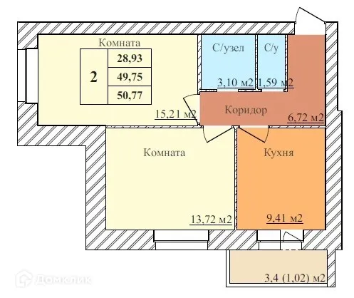 Планировка 2 комн. в ЖК ЗАРЯ