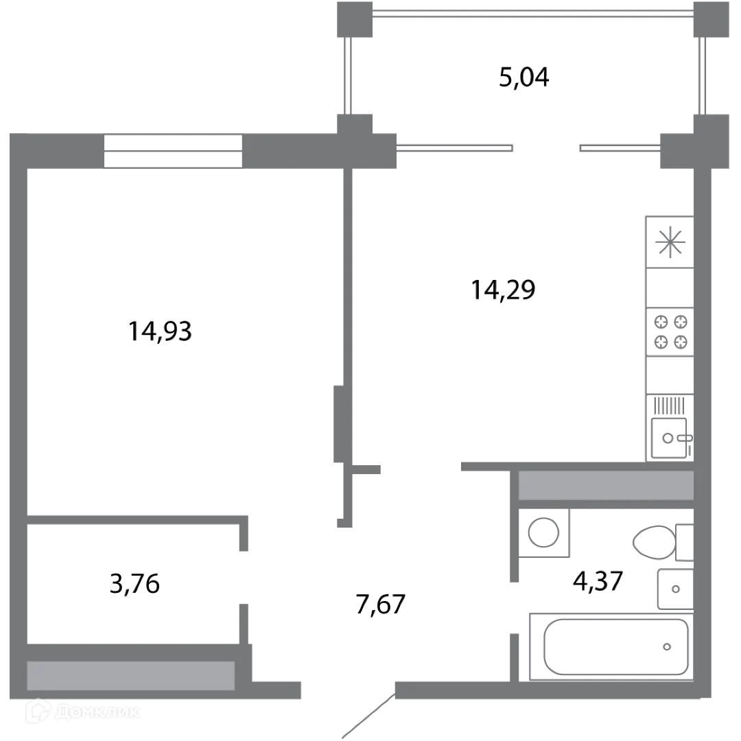 Планировка 1-комнатной квартиры 47.54 м² в ЖК Солотчинский квартал, г. Рязань — фото 1