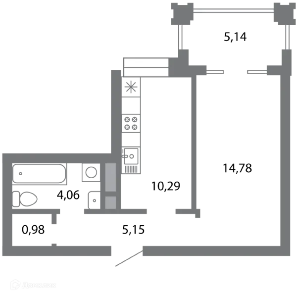Планировка 1 комн. в ЖК Солотчинский квартал
