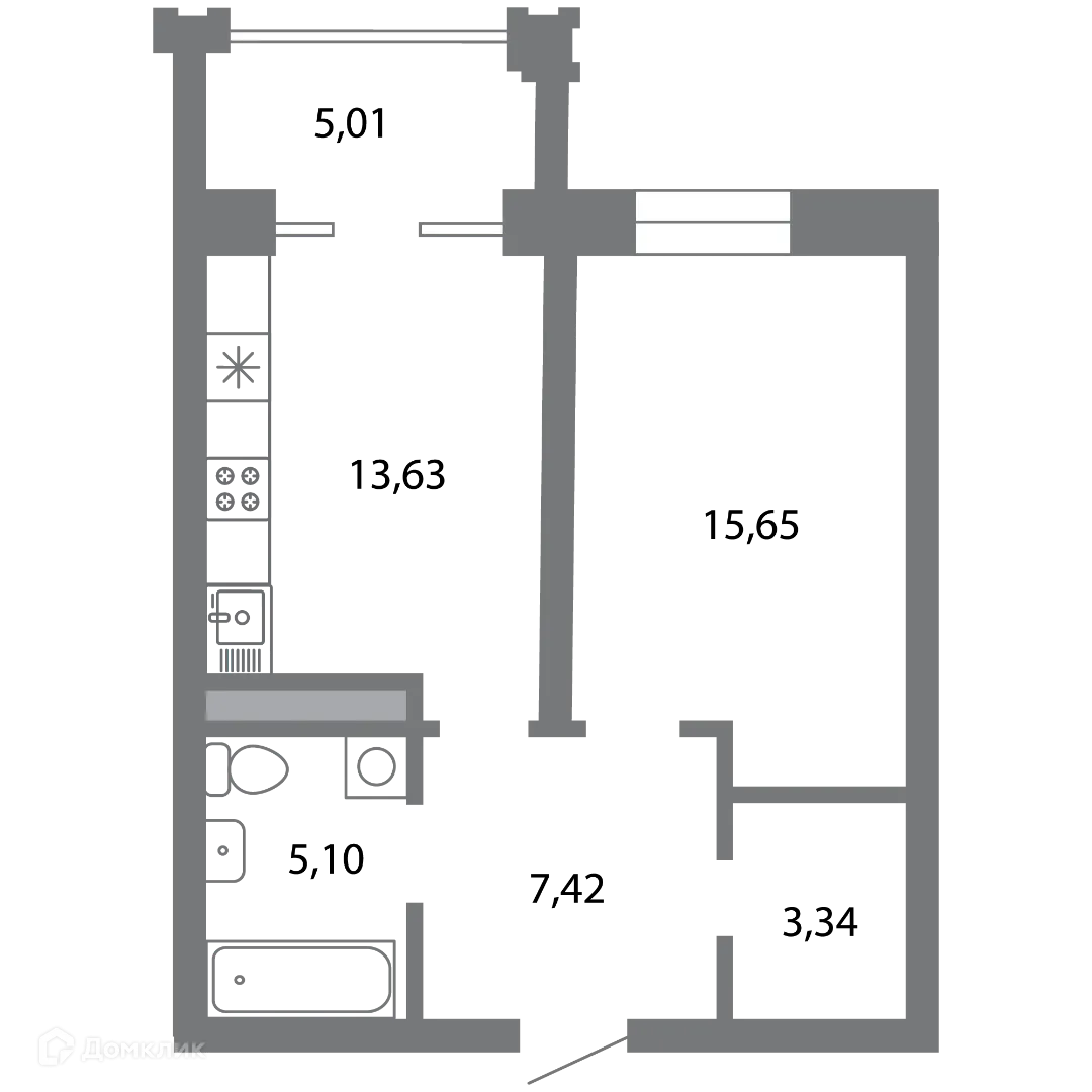Планировка 1-комнатной квартиры 47.65 м² в ЖК Солотчинский квартал, г. Рязань — фото 1