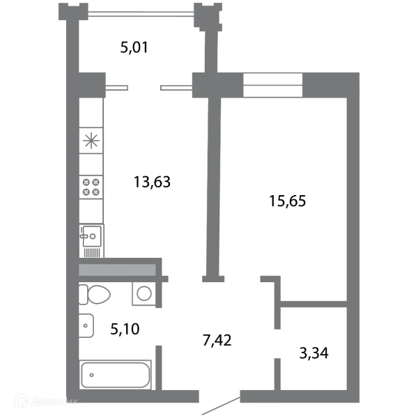 Планировка 1 комн. в ЖК Солотчинский квартал