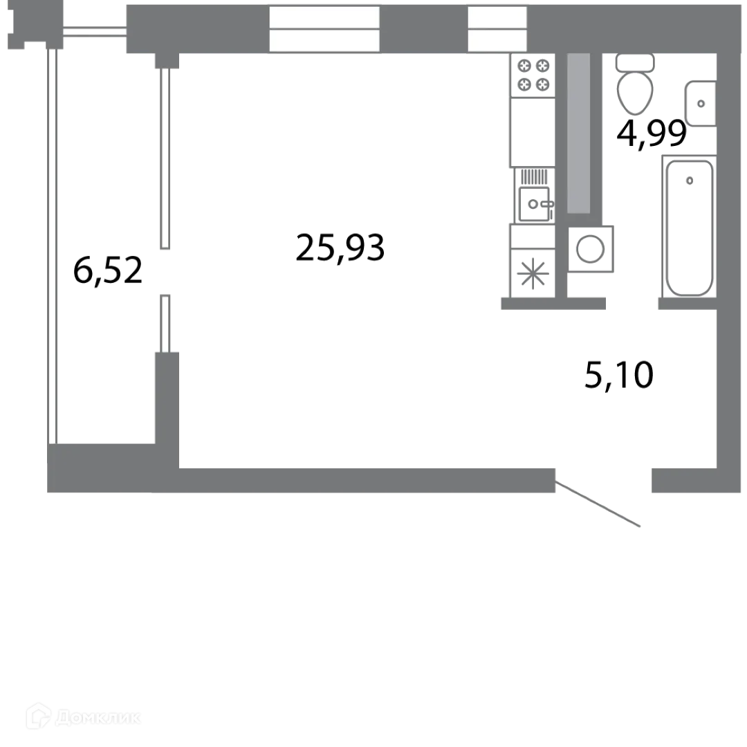 Планировка студии квартиры 39.71 м² в ЖК Солотчинский квартал, г. Рязань — фото 1