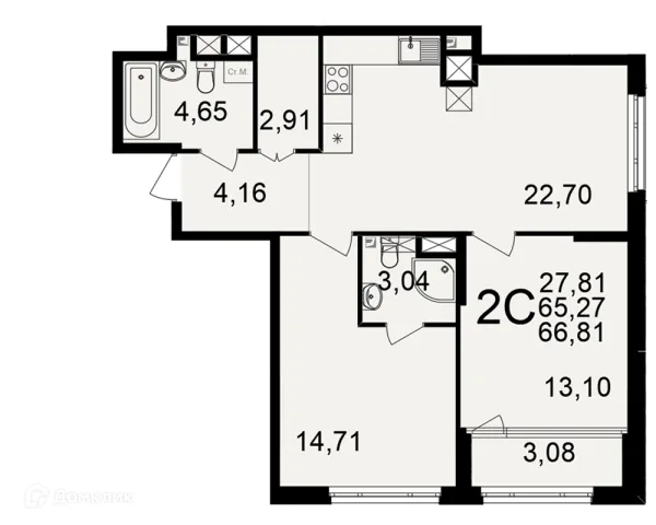 Планировка 2 комн. в ЖК Большая история