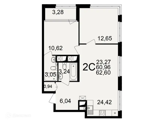 Планировка 2 комн. в ЖК Большая история