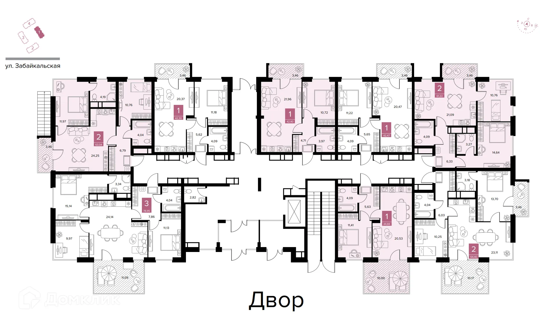 Планировка 2-комнатной квартиры 64.4 м² в ЖК Квартал Дягилев, г. Рязань — фото 3