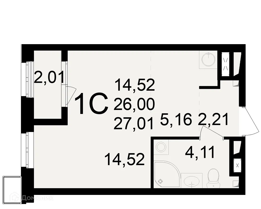 Планировка 1-комнатной квартиры 27.01 м² в ЖК Макроквартал "Свобода", г. Рязань — фото 1