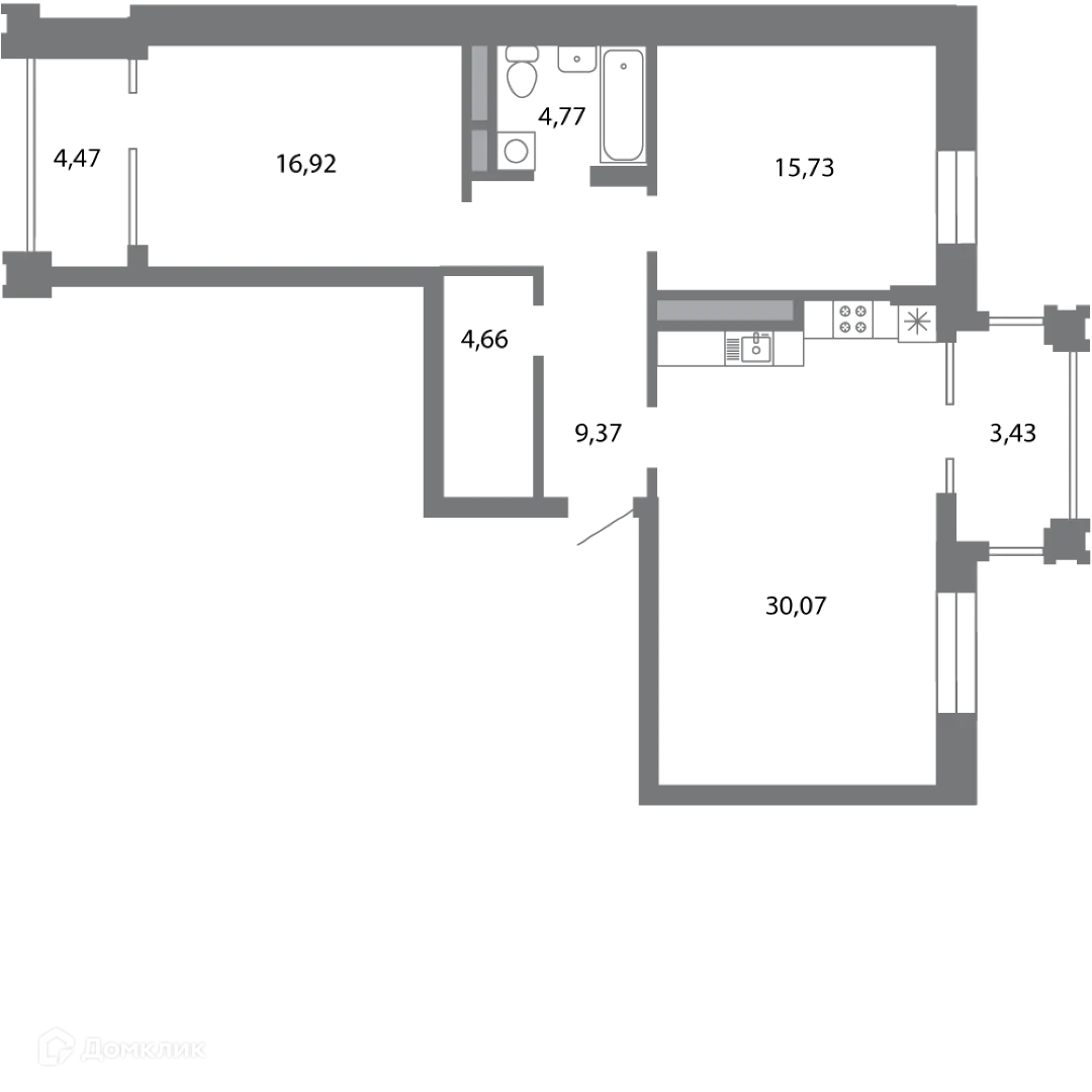 Планировка 2-комнатной квартиры 87.18 м² в ЖК Солотчинский квартал, г. Рязань — фото 1