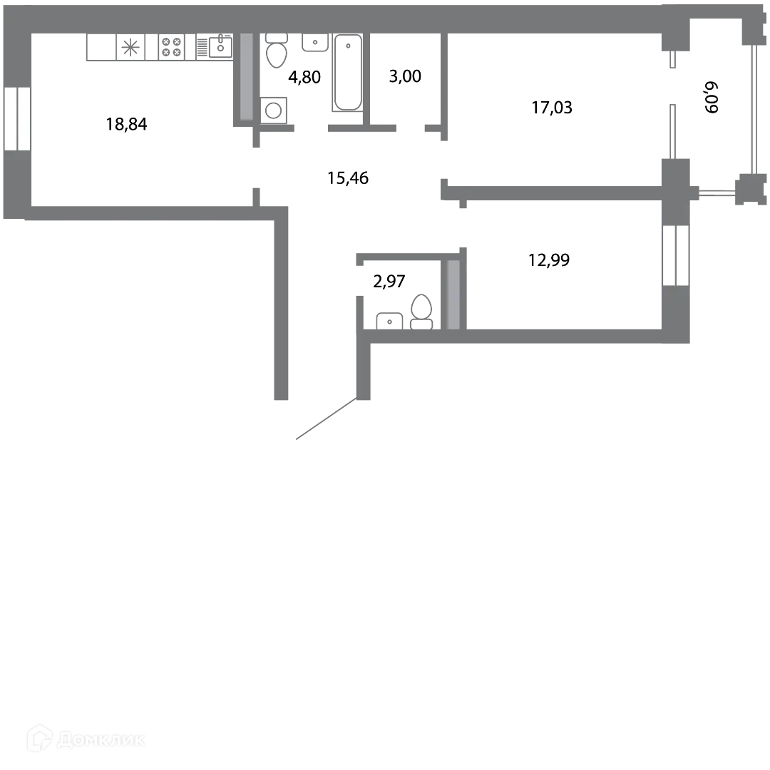 Планировка 2-комнатной квартиры 78.14 м² в ЖК Солотчинский квартал, г. Рязань — фото 1