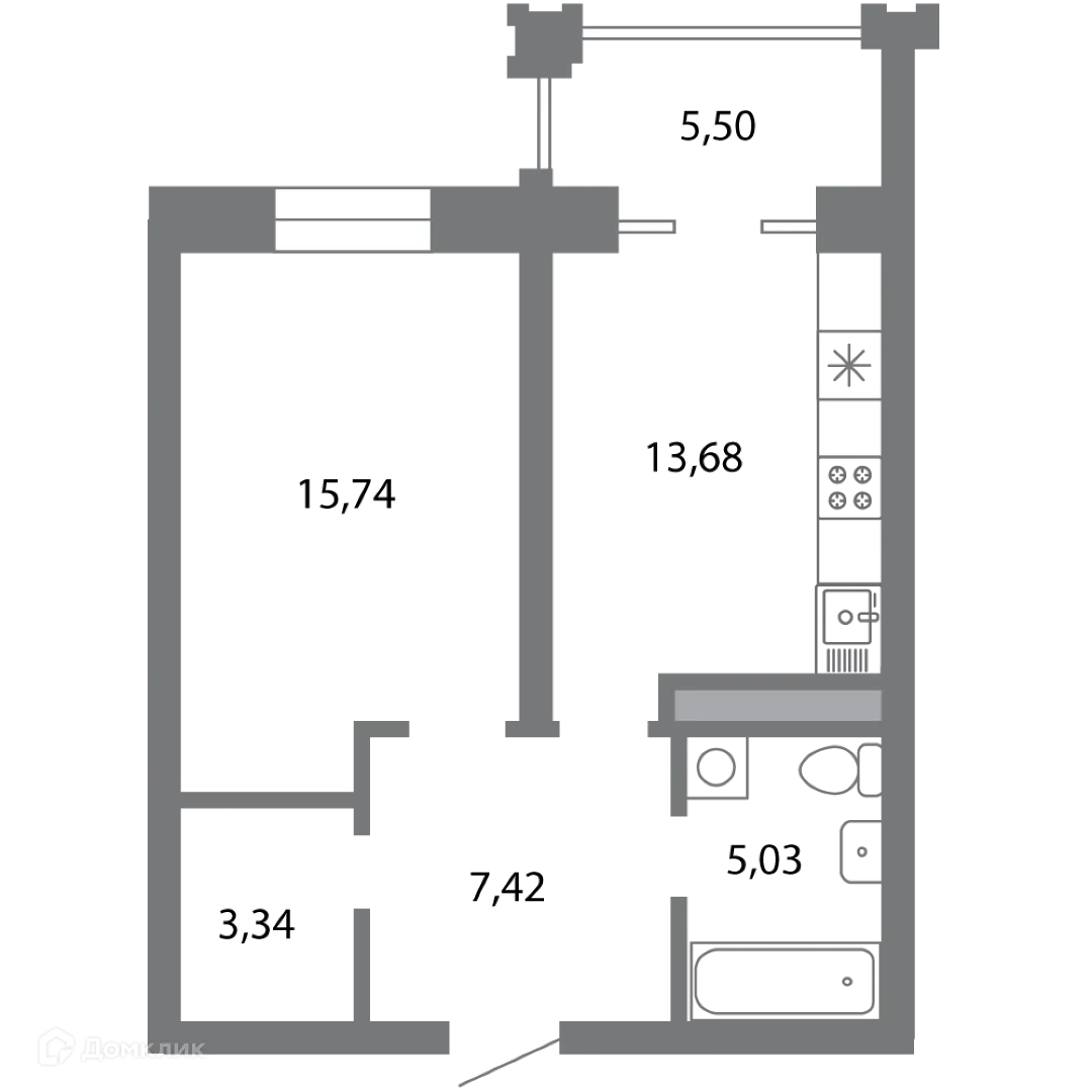 Планировка 1-комнатной квартиры 47.96 м² в ЖК Солотчинский квартал, г. Рязань — фото 1