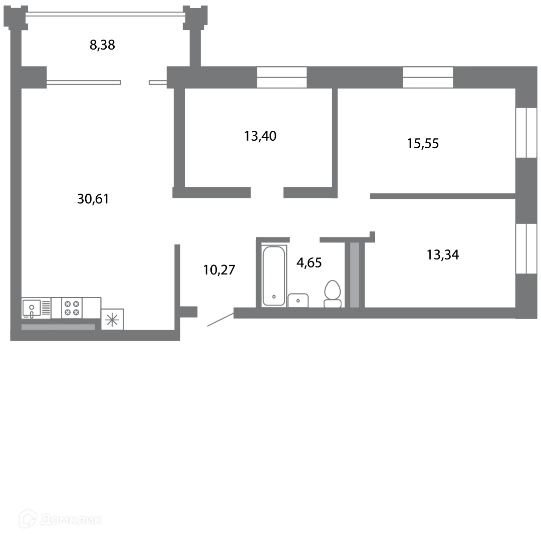 Планировка 3-комнатной квартиры 92.02 м² в ЖК Солотчинский квартал, г. Рязань — фото 1