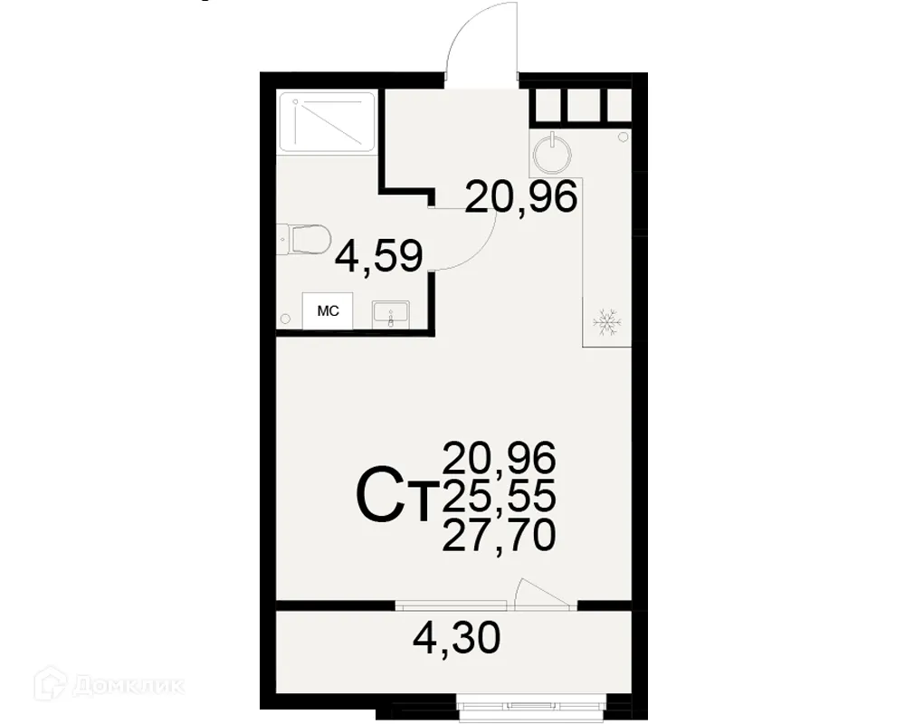 Планировка 1-комнатной квартиры 27.7 м² в ЖК Радости жизни, г. Рязань — фото 1
