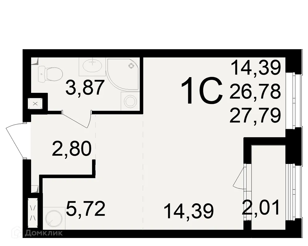 Планировка 1-комнатной квартиры 27.79 м² в ЖК Макроквартал "Свобода", г. Рязань — фото 1