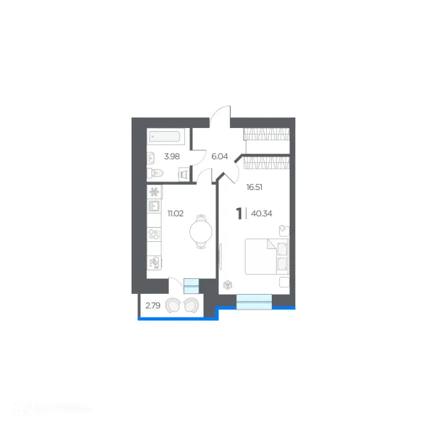 Планировка 1 комн. в ЖК ОГНИ