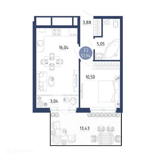 Планировка 1 комн. в ЖК Бульвар оптимистов