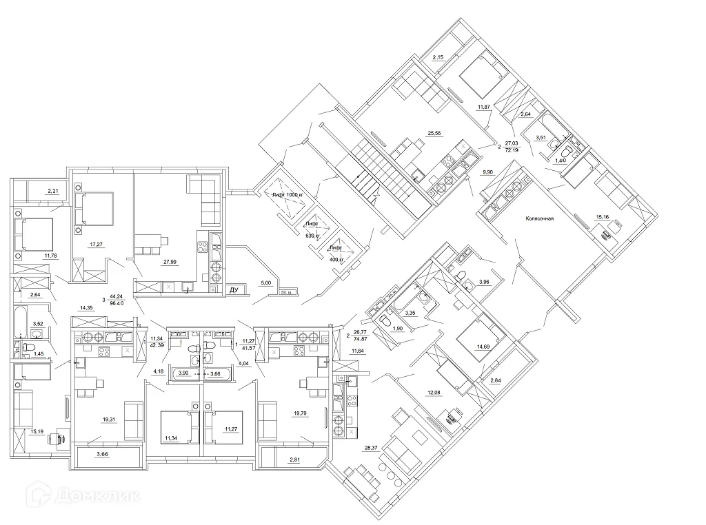 Планировка 1-комнатной квартиры 41.57 м² в ЖК Смарт Квартал ЦЕНТРАЛЬНЫЙ, г. Рязань — фото 2
