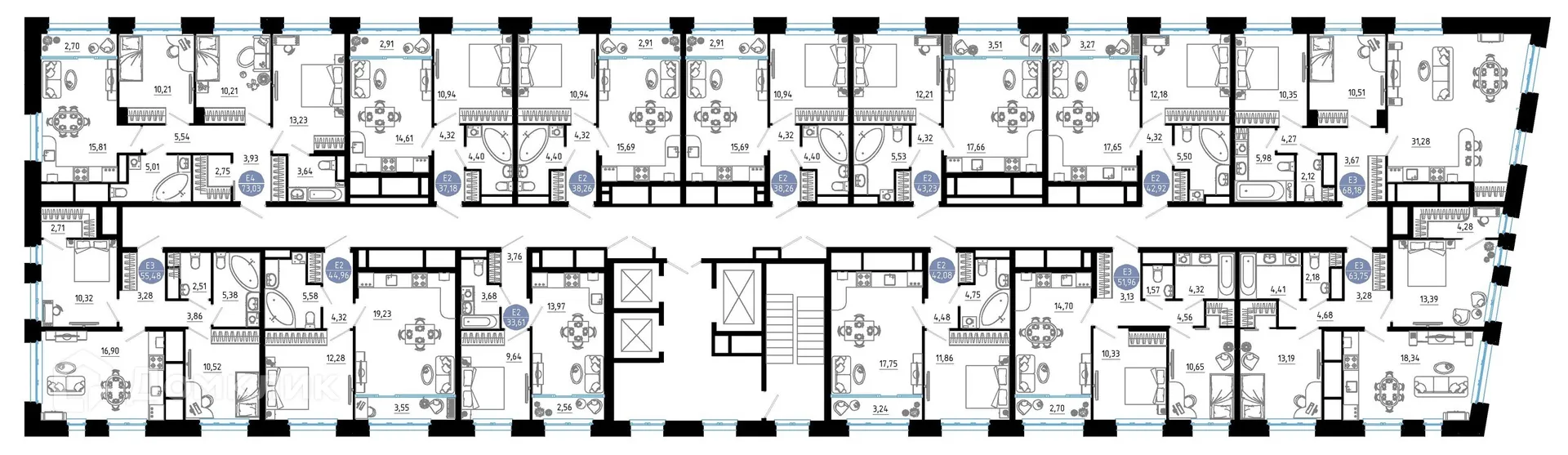 Планировка 2-комнатной квартиры 63.75 м² в ЖК РОЩА, г. Рязань — фото 2